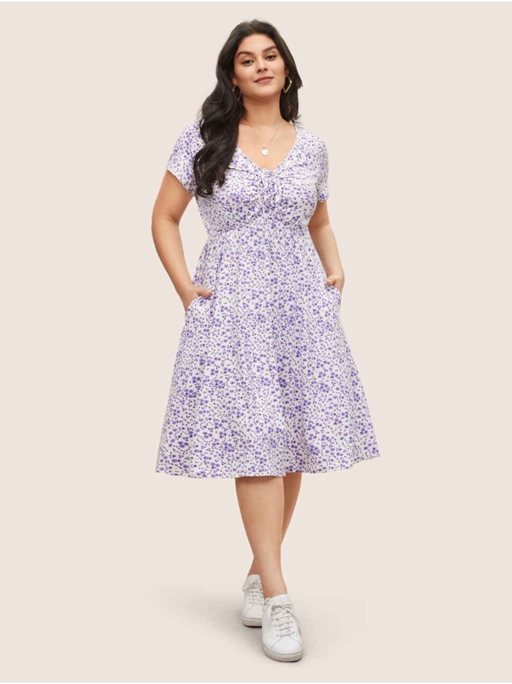 NWOT BloomChic Lavender Floral Tie-Front Midi Dress